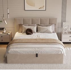 Bed ,beige Linen,queen Size 