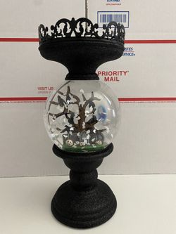 Halloween Water Globe Cemetery Pedestal Candle Holder