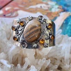 Silver Jasper And Citrine Cuff Bracelet 