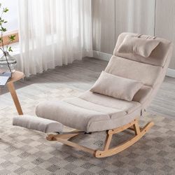 Beige Linen Fabric Reclining Rocking Chair w/ Footrest [NEW IN BOX] **Retails for $416