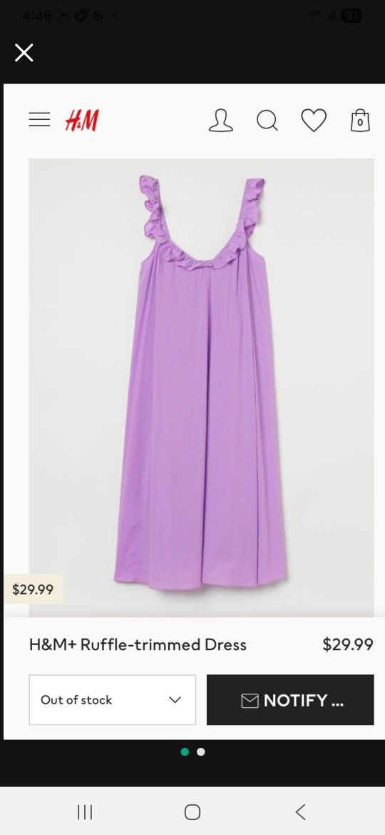 NEW H&M Women Purple Ruffle Trimmed Cotton Midi Vacation Casual Dress Size S