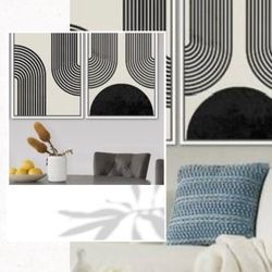 Set of 2 Mid Century Modern Framed Art Prints Wall Art 23.5” x 36”