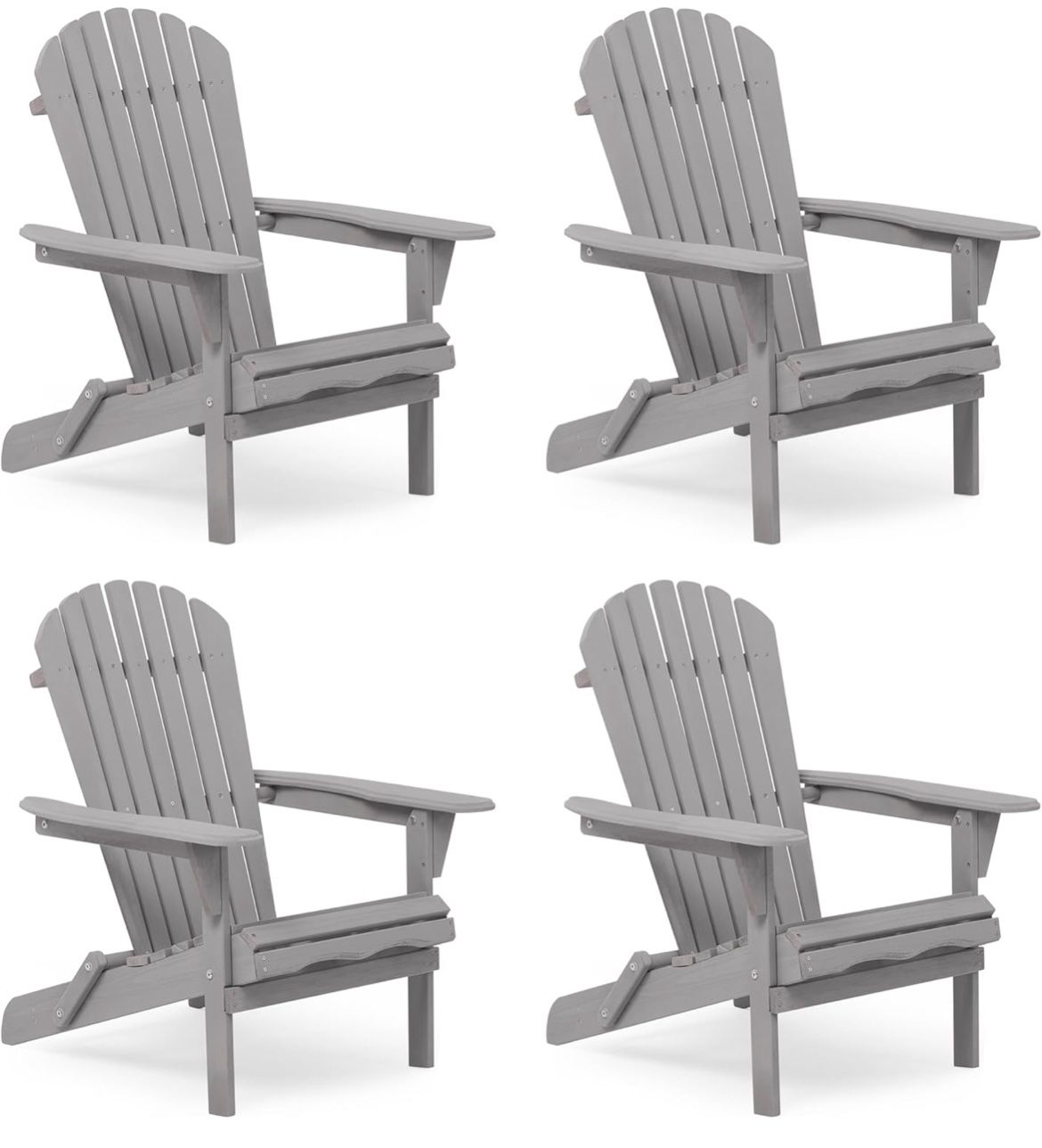 Outdoor Wooden Folding Adirondack Chair Set of 4 with Pre-Assembled BackRest, Wood Patio Chair for Garden Backyard Porch Pool Deck Firepit