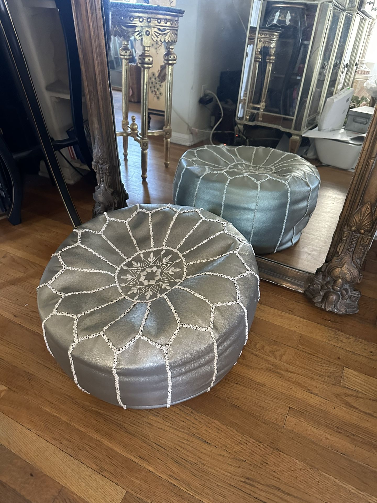 2 Moroccan Leather Pouf Ottoman   $87.00 Each   