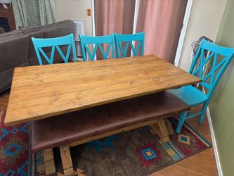 Farmhouse Dining Table with Chairs and Bench