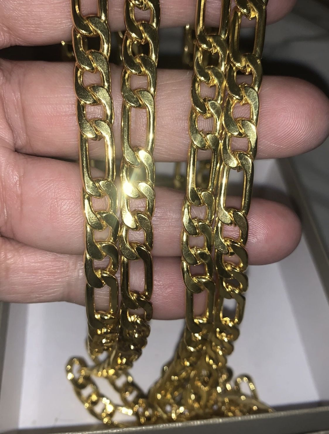 Two 18K Gold Plated Over Steel Figaro Chains 36 Inch 120 Grams S