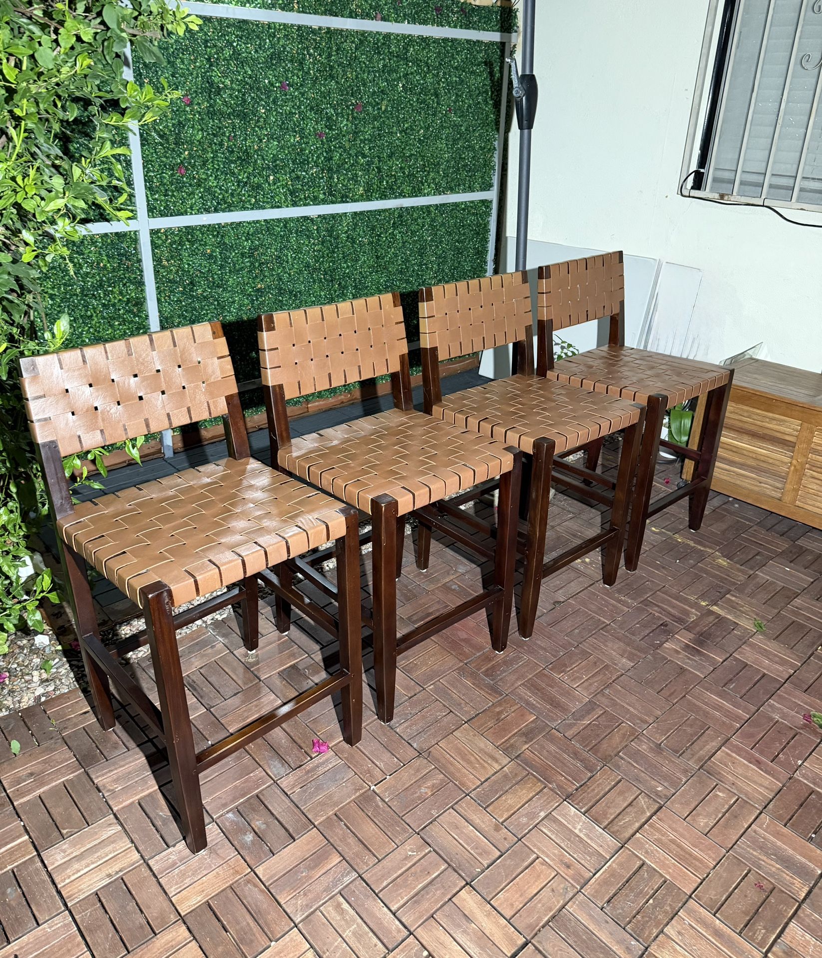 Bar Stools 4🪑!Read Description! Safavieh Paxton Woven Leather Counter Stool - Cognac/Walnut Finish