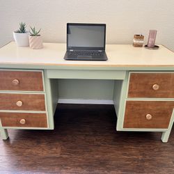 Stylish Multitone Solid Wood Desk with Hanging Folder Rack and Large Drawers