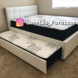 Full/Twin White Trundle Beds w. Orthopedic Mattresses Included 