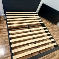 Upholstered Platform Bed Frame (Queen) & Wood Slat