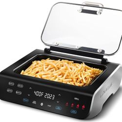 Gourmia Smokeless Indoor Grill & Air Fryer raclette grill with Smoke Extracting Technology Extra-Large Nonstick Cooking electric grill indoor Korean B