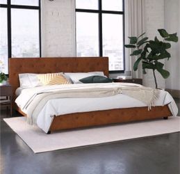 DHP Dakota King Size Upholstered Platform Bed – Camel Faux Leather – NEW IN BOX