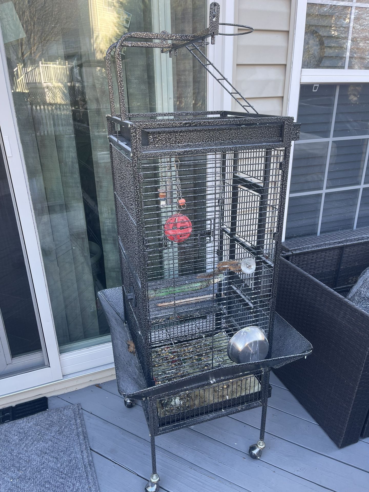 Bird Cage With Viewing Stand On Top And Seed Guard For Cleaner Set Up 