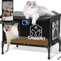 Heated Cat House with Camera, Outdoor Cats in Winter, Waterproof Fully Insulated, Outside Feral Cat Shelter Weatherproof for Stray Barn Cat (Black, Me