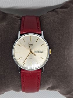 Timex Quartz Watch with Red Leather Strap