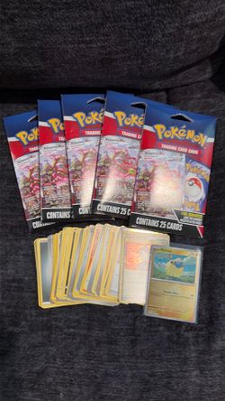5 UNOPENED PACKS AND 100 CARDS Pokemon Trading Cards Game Mystery Packs 25 Cards EACH 1 Foil Guaranteed LOT OF 5 New with a STACK OF 100 CARDS ONLY 50