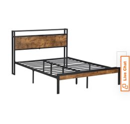 Industrial Metal and Wood Platform Bed Frame