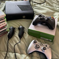 XBOX 360  Console, XBOX 360 2 Controllers, Av Cable, Ac Cable  And Games 