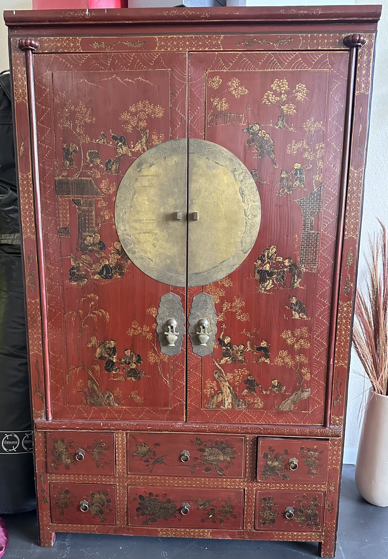 19th Century Chinese Red Lacquer Cabinet 
