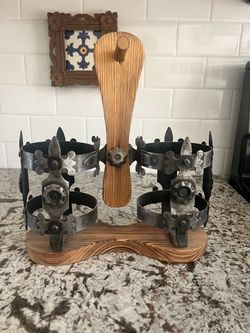 Rustic Wood and Metal Double Wine Bottle Holder.
