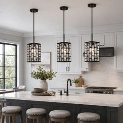 3 PACK Crystal Pendant Lights OIL RUBBED BRONZE Adjustable Hanging Kitchen Island Dining Room