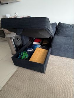 Dark Blue Sofa Bed with Storage