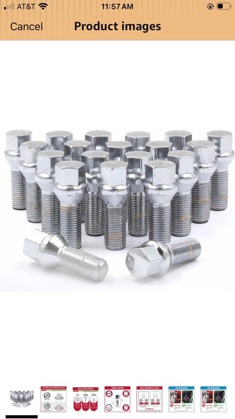 Wheel Accessories Parts 20 Pcs M14 x 1.50 Thread Acorn Seat Lug Bolt Chrome Finish 28mm Shank Length 17mm Hex