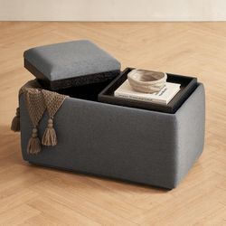 mopio Levi Storage Bench with Reversible Tray, Modern Storage Coffee Table, Bedroom Bench, Rectangular Cube Upholstered Coffee Table Ottoman for Livin