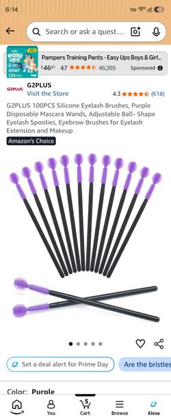 100PCS Silicone Eyelash Brushes, Purple Disposable Mascara Wands, Adjustable Ball