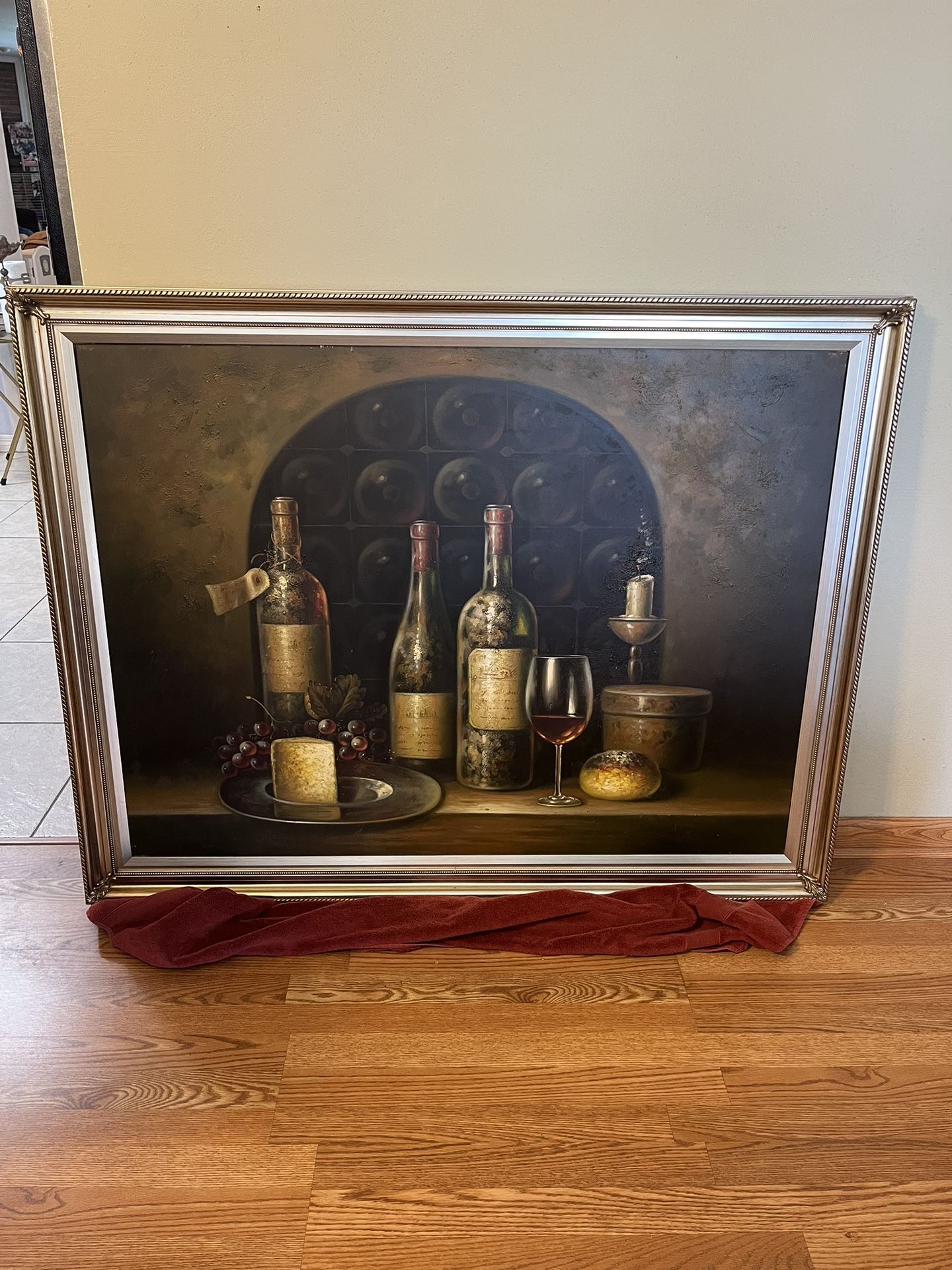 Beautiful Framed Wine And Cheese Artwork