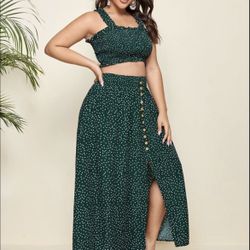 Plus Size Crop Top Tank And Skirt Set
