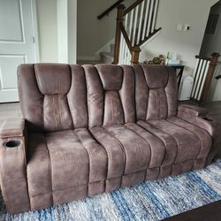 3 Seat Reclining Sofa with Charging Ports And Light