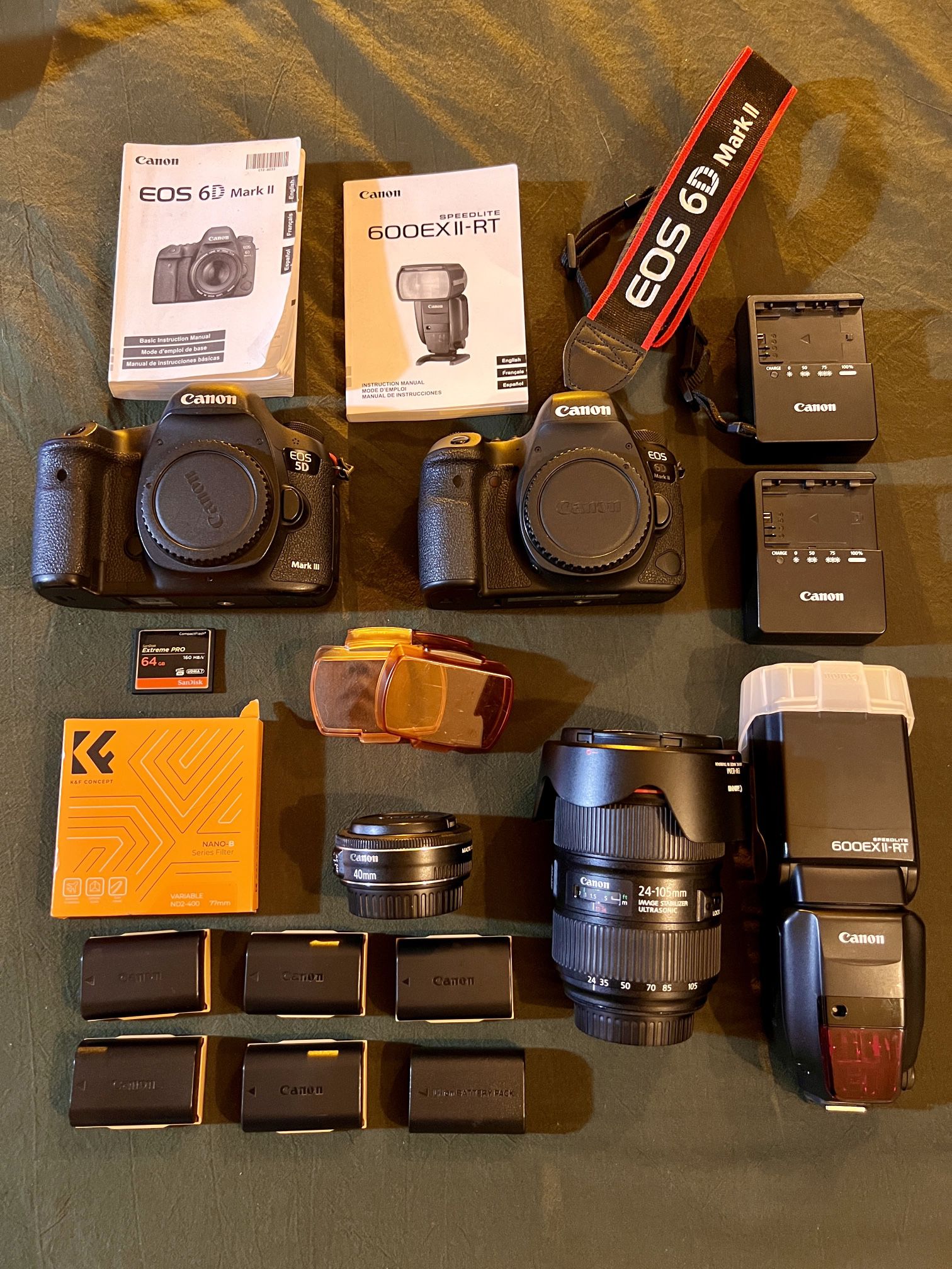 Canon Bodies and lenses, with Flash and Accessories 