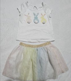 Girls Easter Bunny Top and Tutu Skirt Set Size 3-4