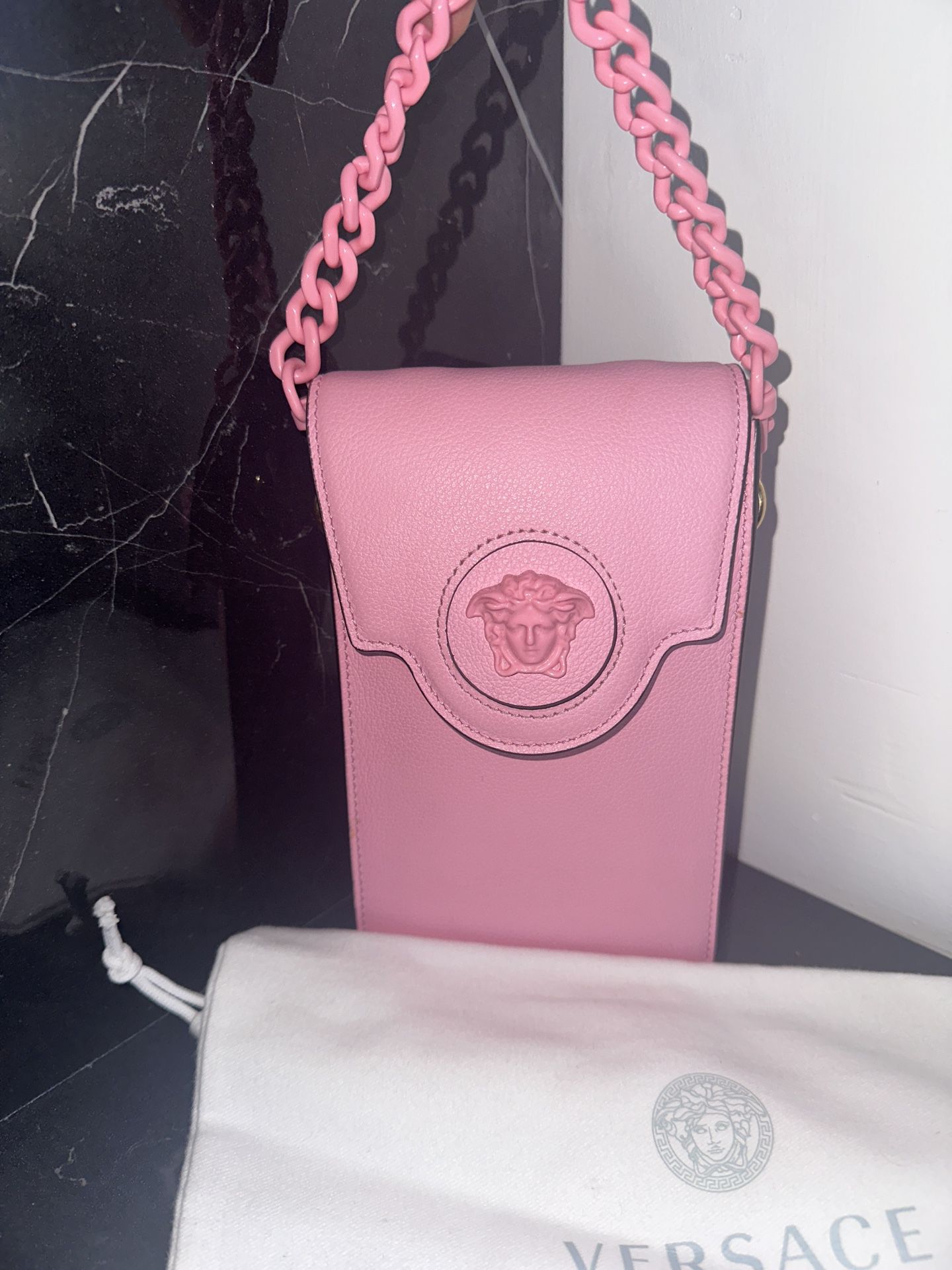 Versace, Authentic Crossbody, Mobile Phone Travel, Pink Medusa Bag Purse