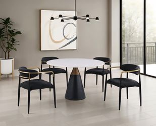 Dining set 5 pc Engineered stone top, Metal tulip base w gold tip. New Especial price