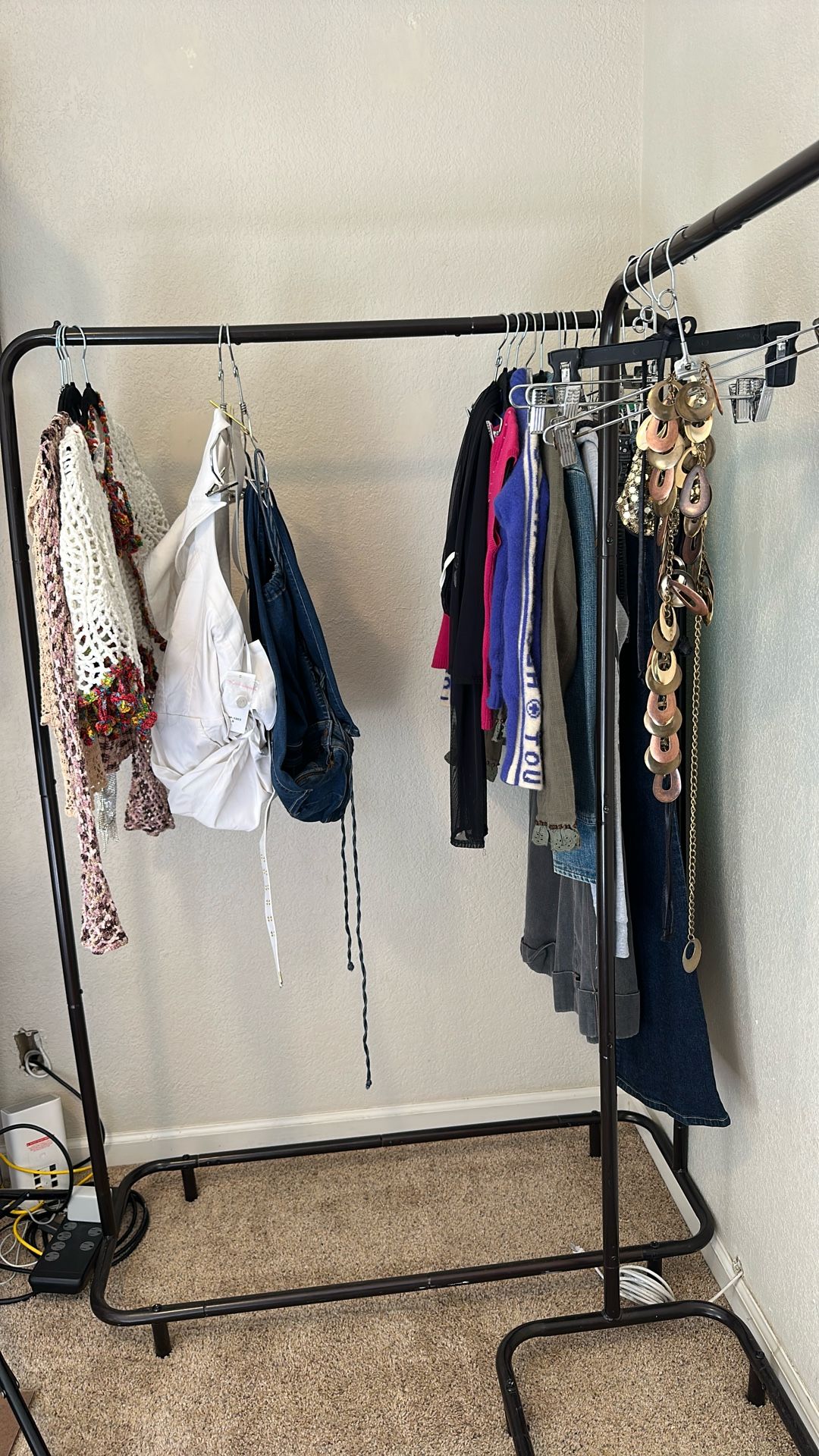 Black Metal Clothing Rack Extra Closet Space Storage Stand-Alone Fixture