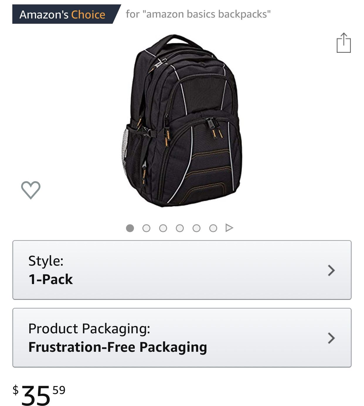 AmazonBasics Laptop Computer Backpack - Fits Up To 17 Inch Laptops