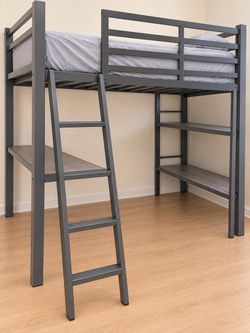 Bed with Desk and Shelves