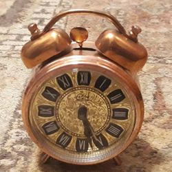 Vintage MOM Copper Color Wind Up Alarm Clock with Twin Bells Made in Hungary