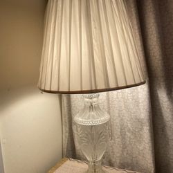 Vintage Glass Table Lamp - Etched Floral Design with Pleated Shade
