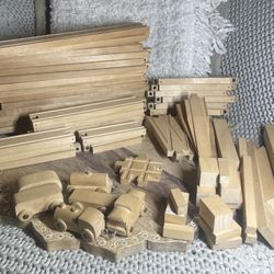 Vtg Skaneateles Handicrafters Wooden Train Track Set Lot Blocks 12" Ramps Engine 