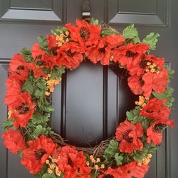 Red Flower 18 Inch Wreath