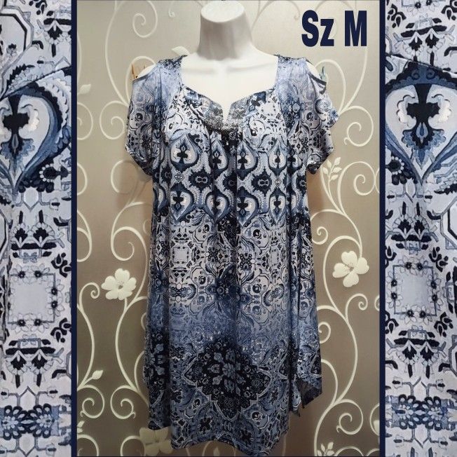 WOMENS COLD SHOULDER TUNIC TOP SIZE M