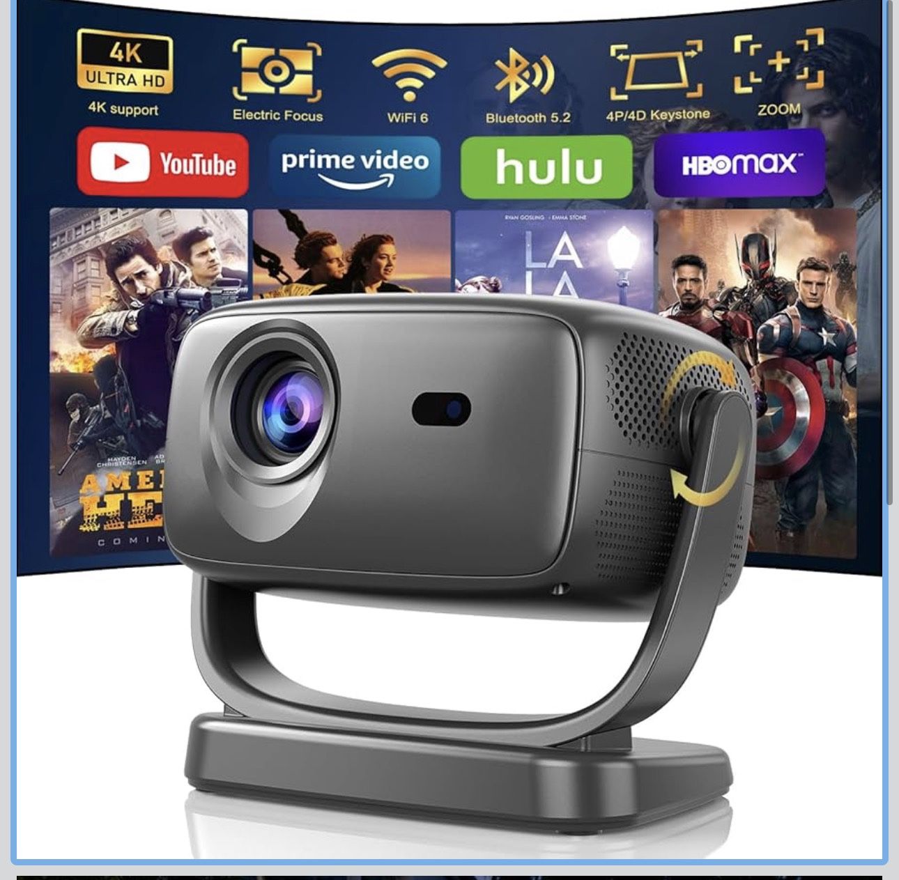 Great Deal! 600 ANSI Smart Projector – 4K Supported, WiFi/BT