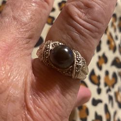 Black  Pearl And Marcasite in 925 sterling silver ring size 7