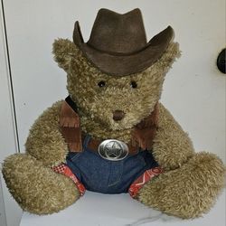 Vintage Snuggie Toy Cowboy Western Teddy Bear Plush 17" Hat Belt Jeans Vest