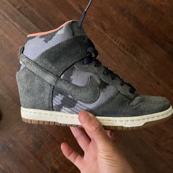 Nike Dunk Sky Hi Blue Camo Hidden Wedge Shoes 543258-401 Womens Sz 8 M