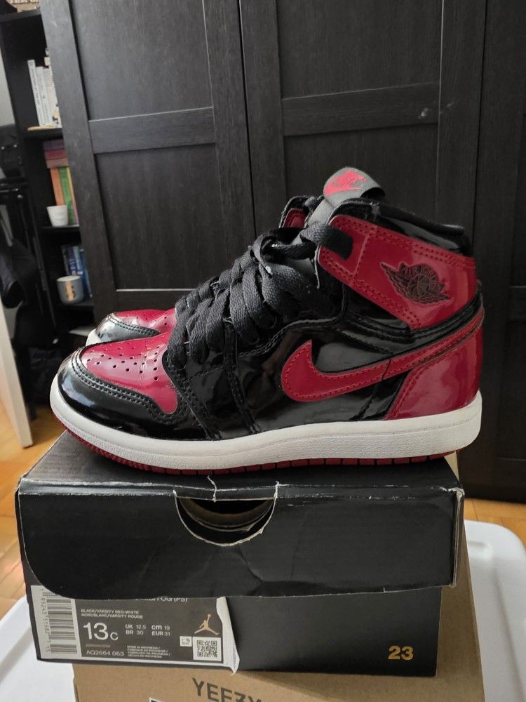 Jordan 1 High Og Patent Bred Preschool Size 13