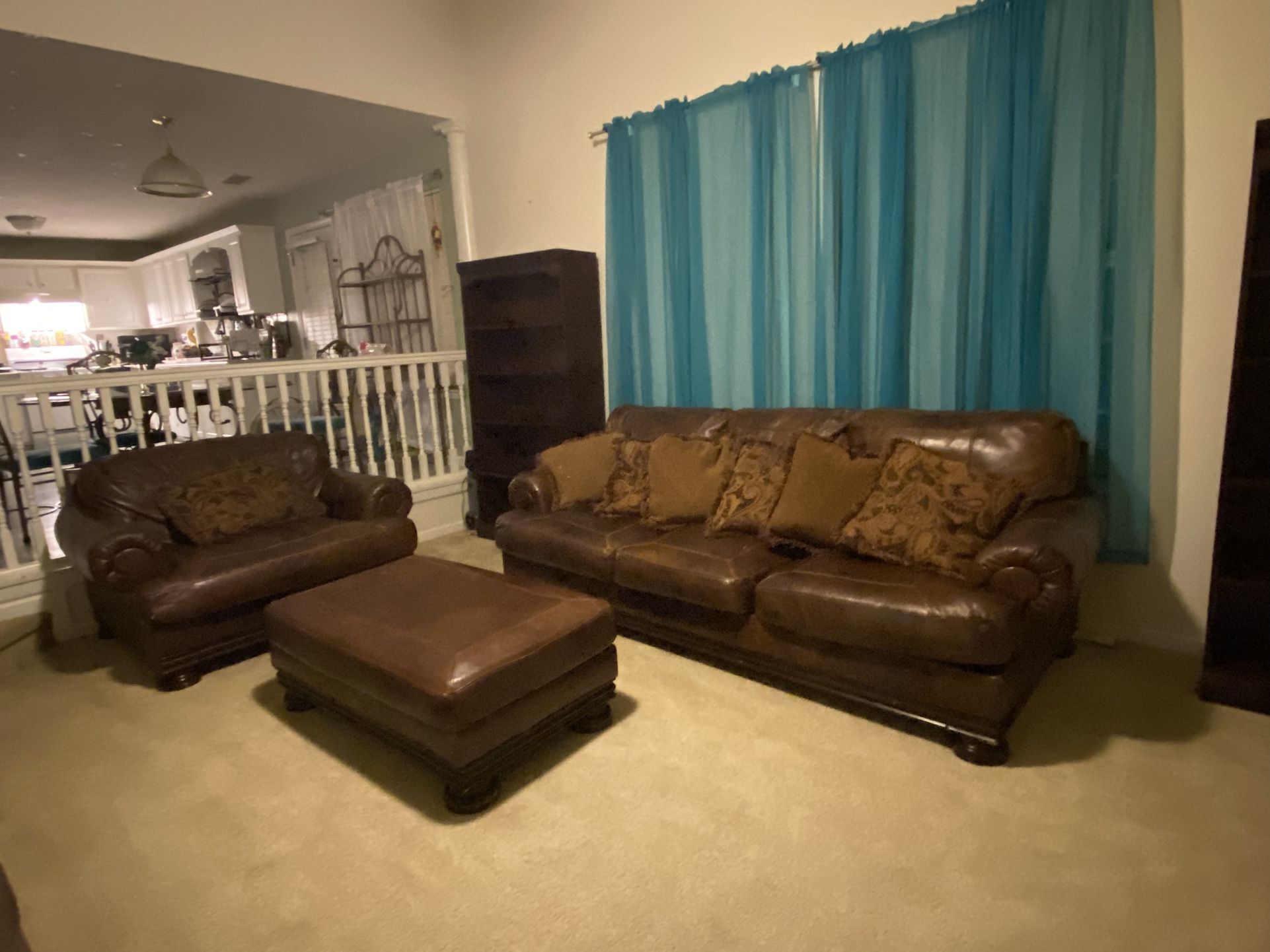 3 Piece Brown Leather Couch Set